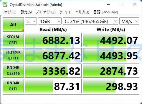 CrystalDiskMark 8の計測結果（NVMe SSD）